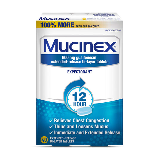 Mucinex 600mg Guaifenesin Expectorant - 40 Tablets - EXP 7/2023