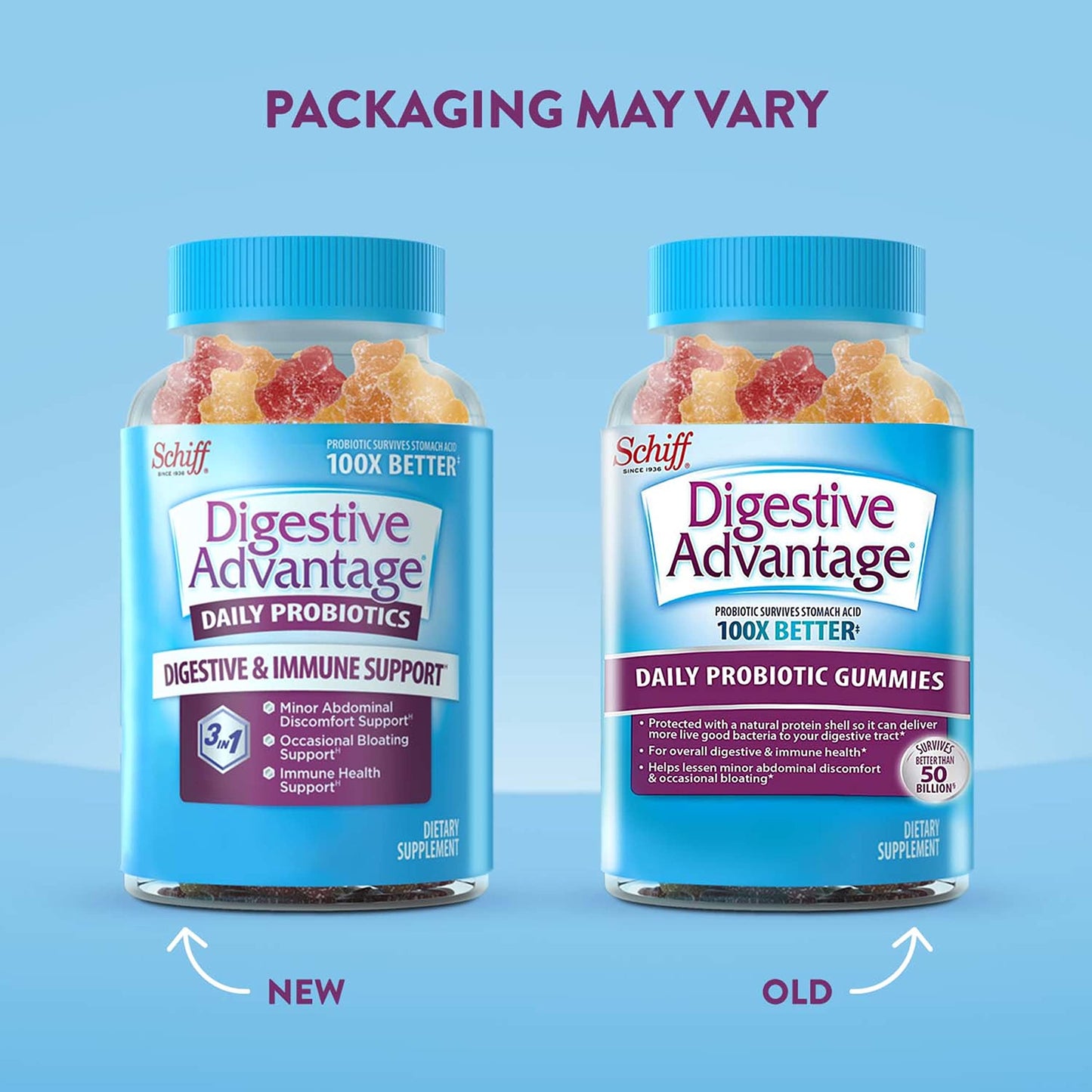 Schiff Digestive Advantage Fruit Flavors Blend Probiotic, 80 Gummies, EXP 6/2023