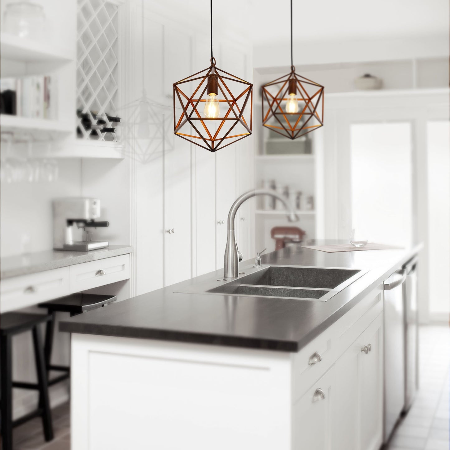 Catalina Lighting 20067-000 Industrial Modern Geometric Open Cage Metal Swag Mini Pendant Ceiling Light, 12" Brown