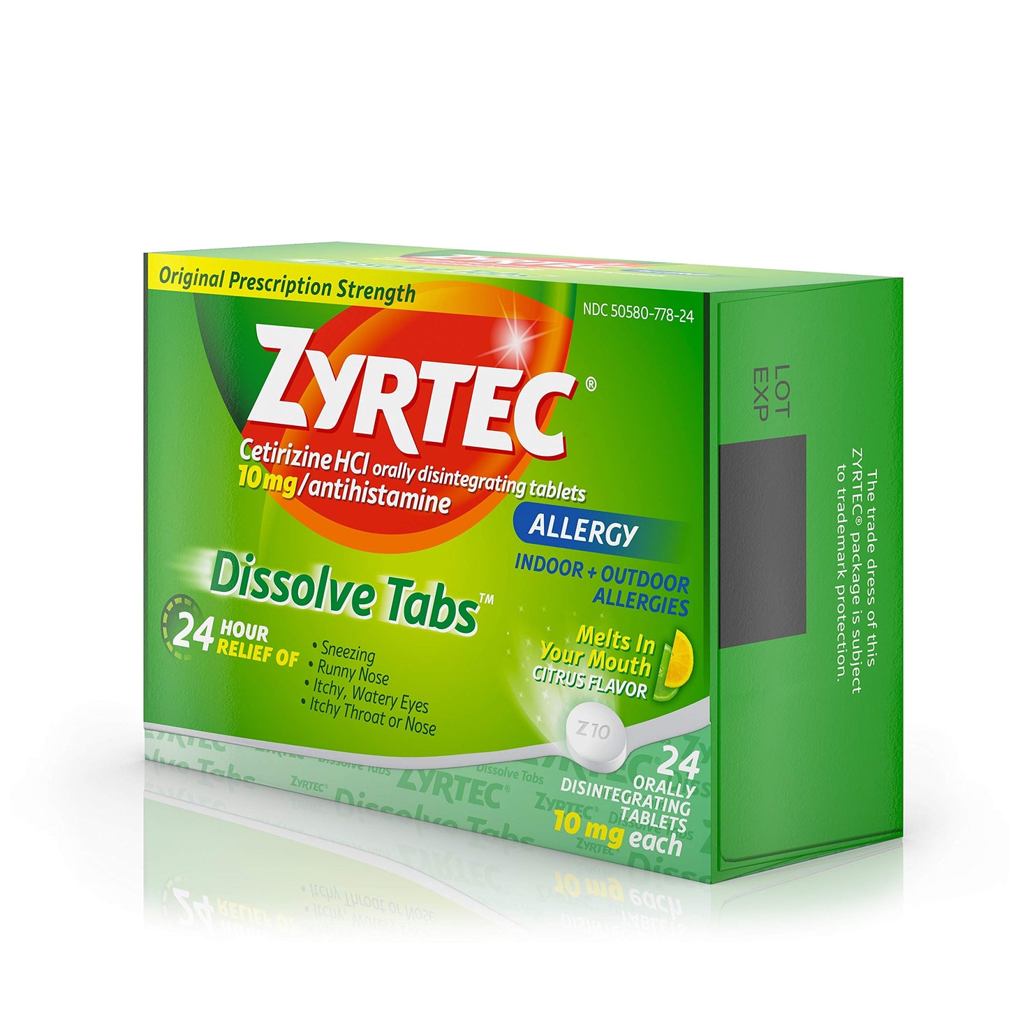 Zyrtec 24 Hour Allergy Dissolve Tablets with Cetirizine HCl Antihistamine, Cit..