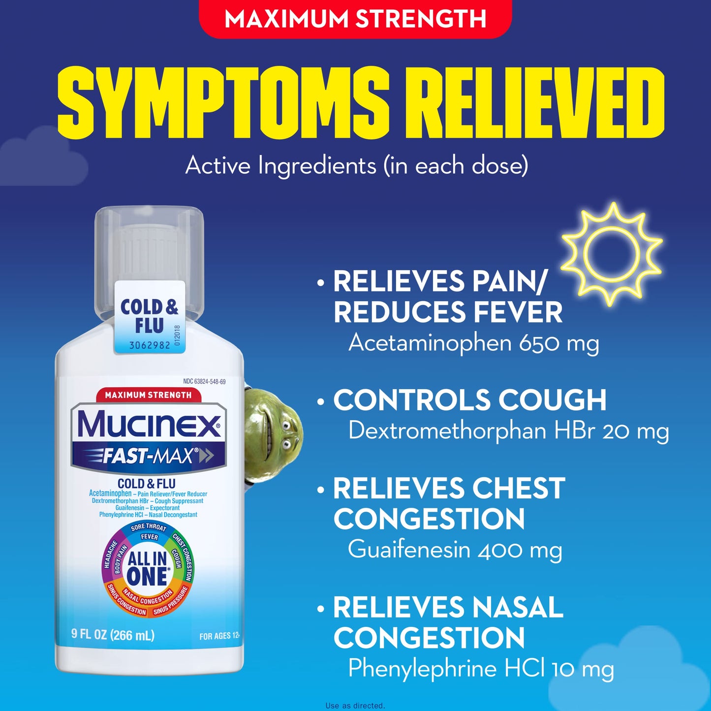 Mucinex Fast-Max MAXIMUM STRENGTH All-In-One Cold & Flu Liquid 9 OZ EXP 3/2023