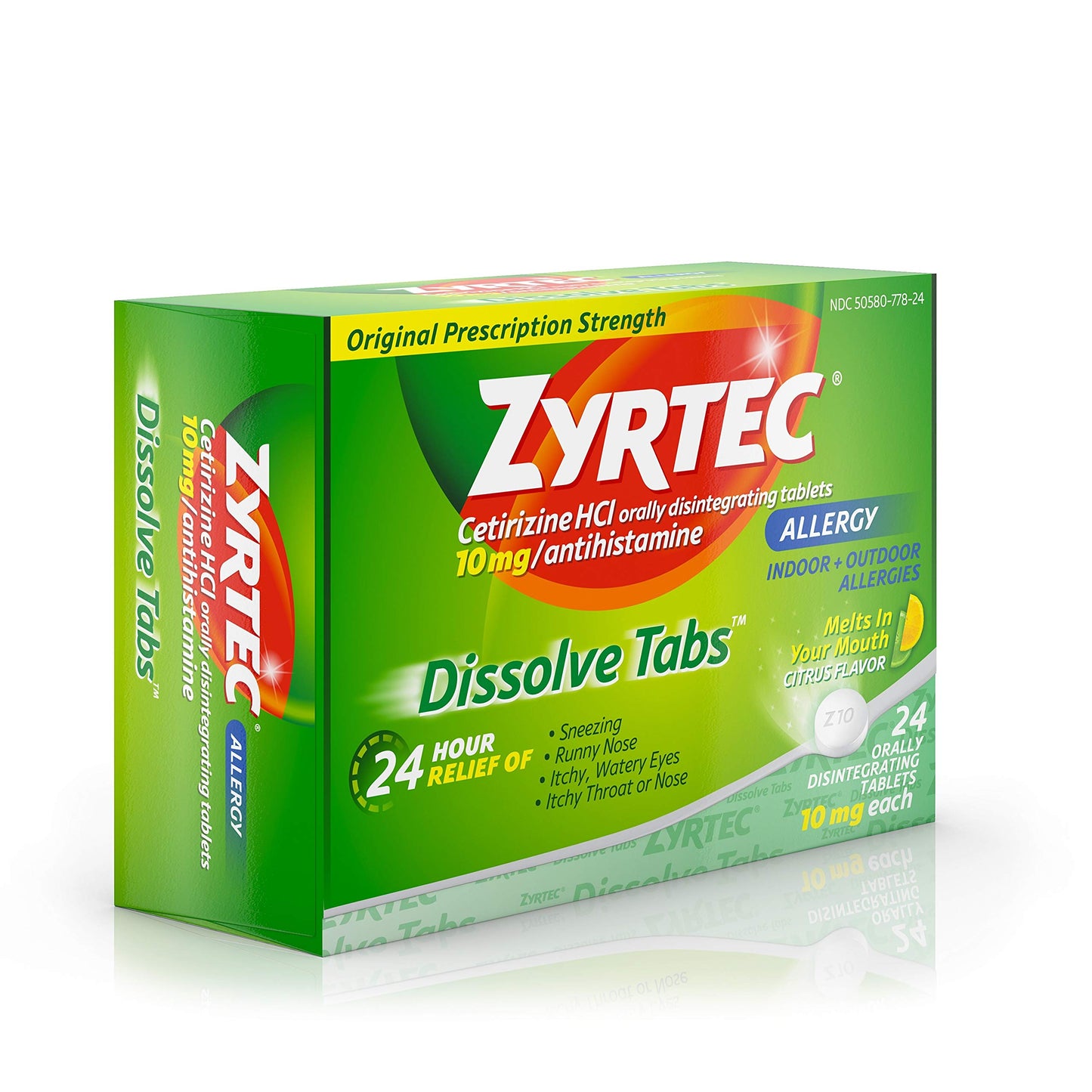 Zyrtec 24 Hour Allergy Dissolve Tablets with Cetirizine HCl Antihistamine, Cit..