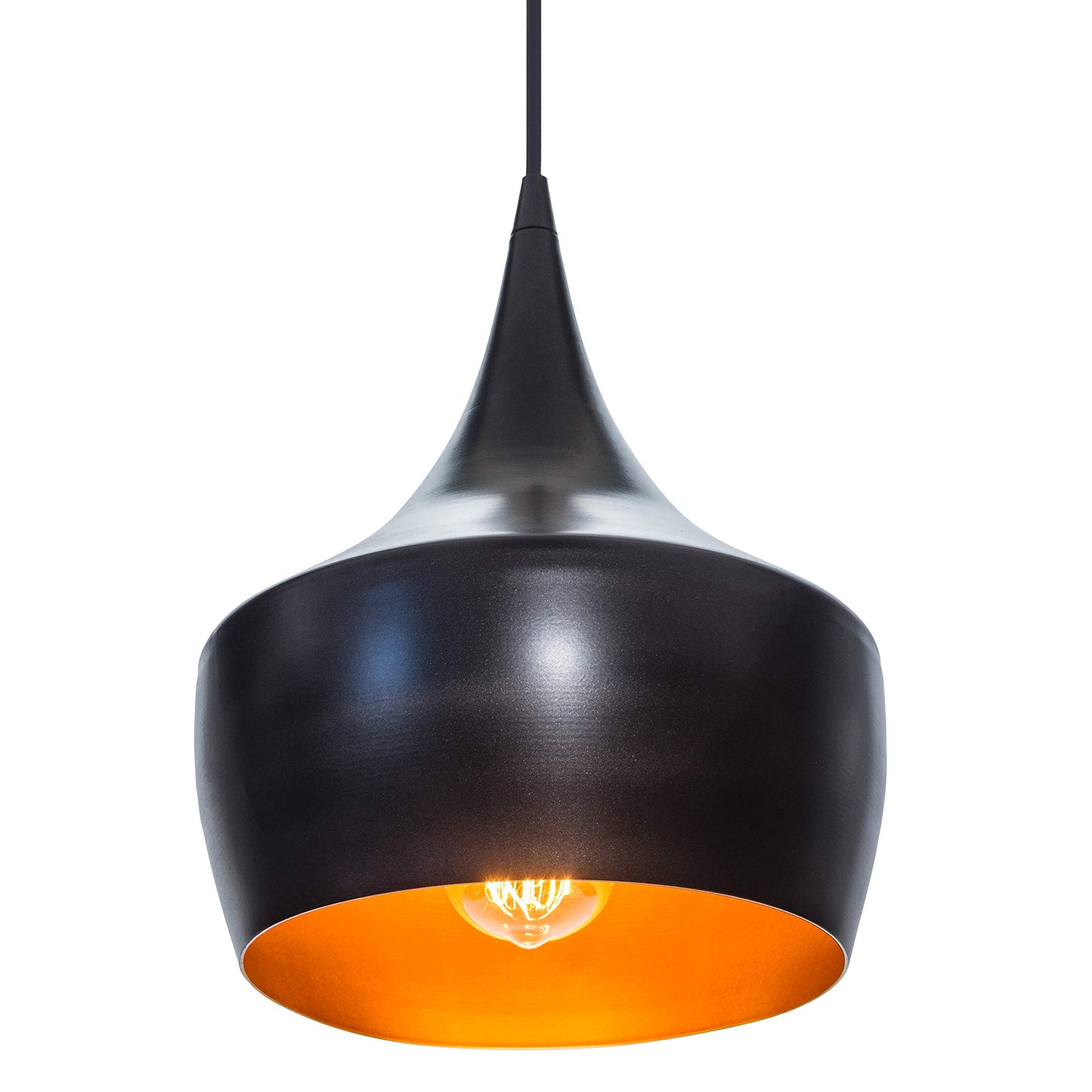 Globe Electric Flo 1-Light Pendant, Matte Black, Gold Interior 63871