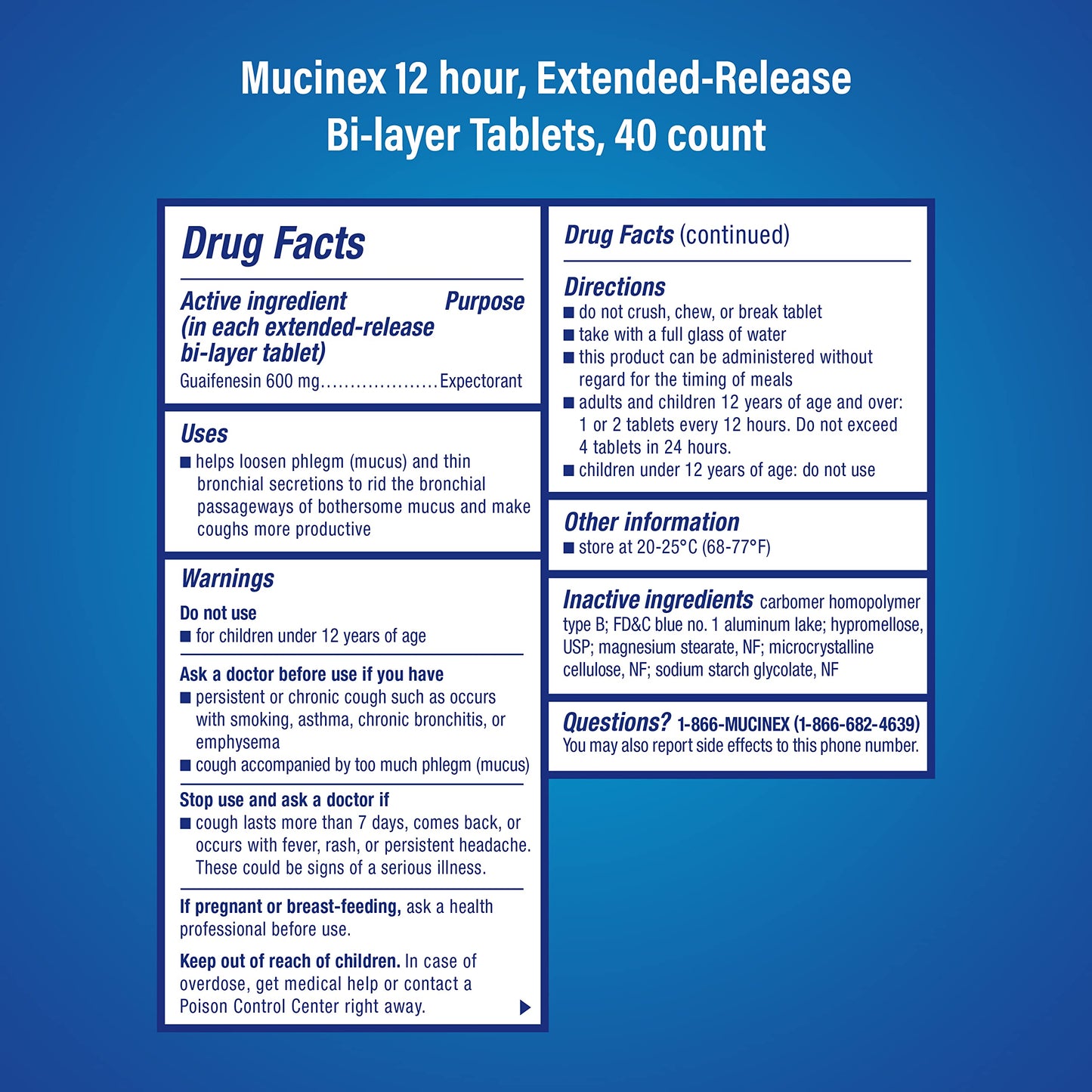 Mucinex 600mg Guaifenesin Expectorant - 40 Tablets - EXP 7/2023