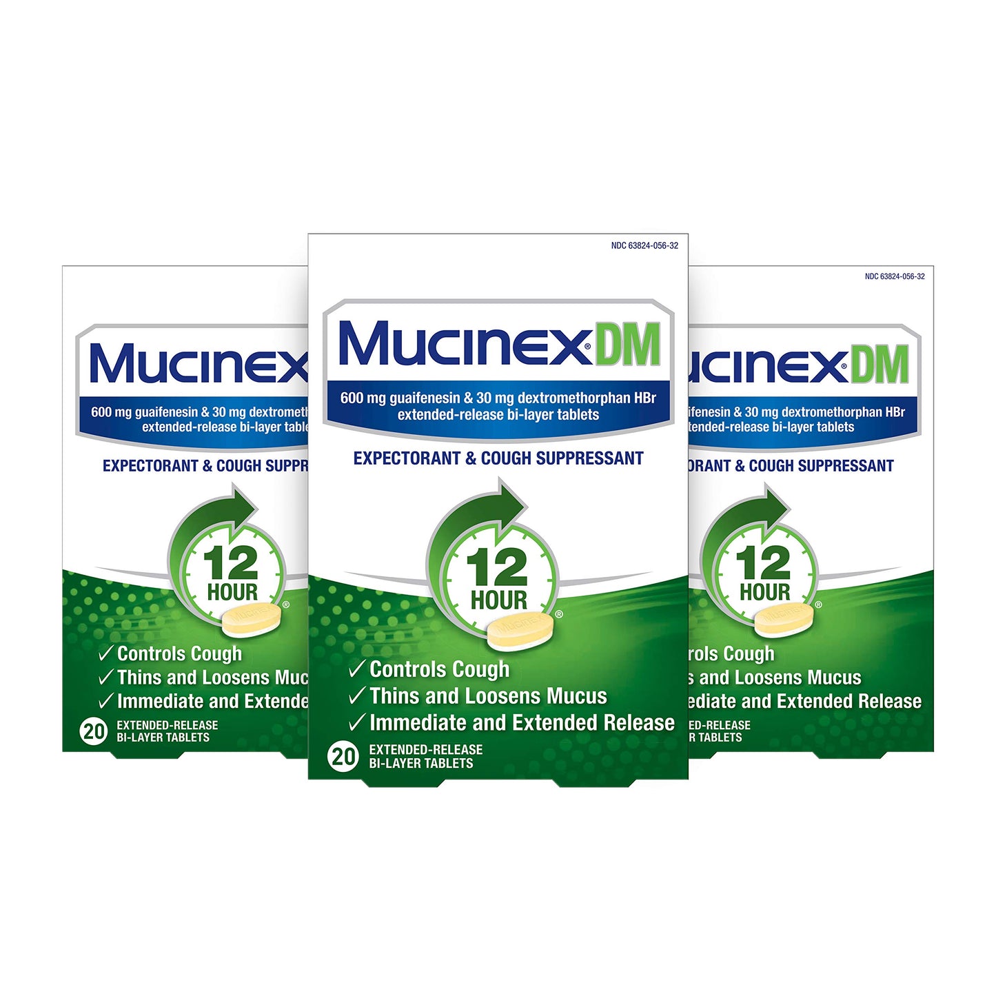 Mucinex DM-Expectorant/Cough Suppressant, 60 Tablets (3 Packs of 20 Count)