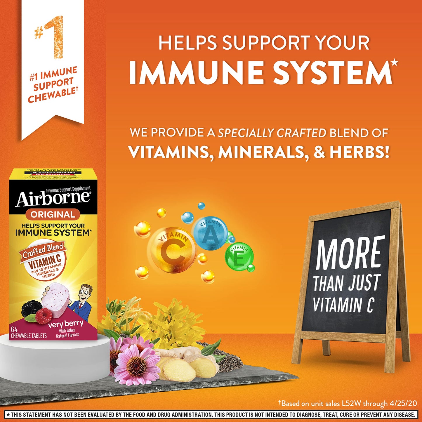 NEW Airborne Immune Support Berry Chewable Tablets Vitamin C 64 Count EXP 8/23