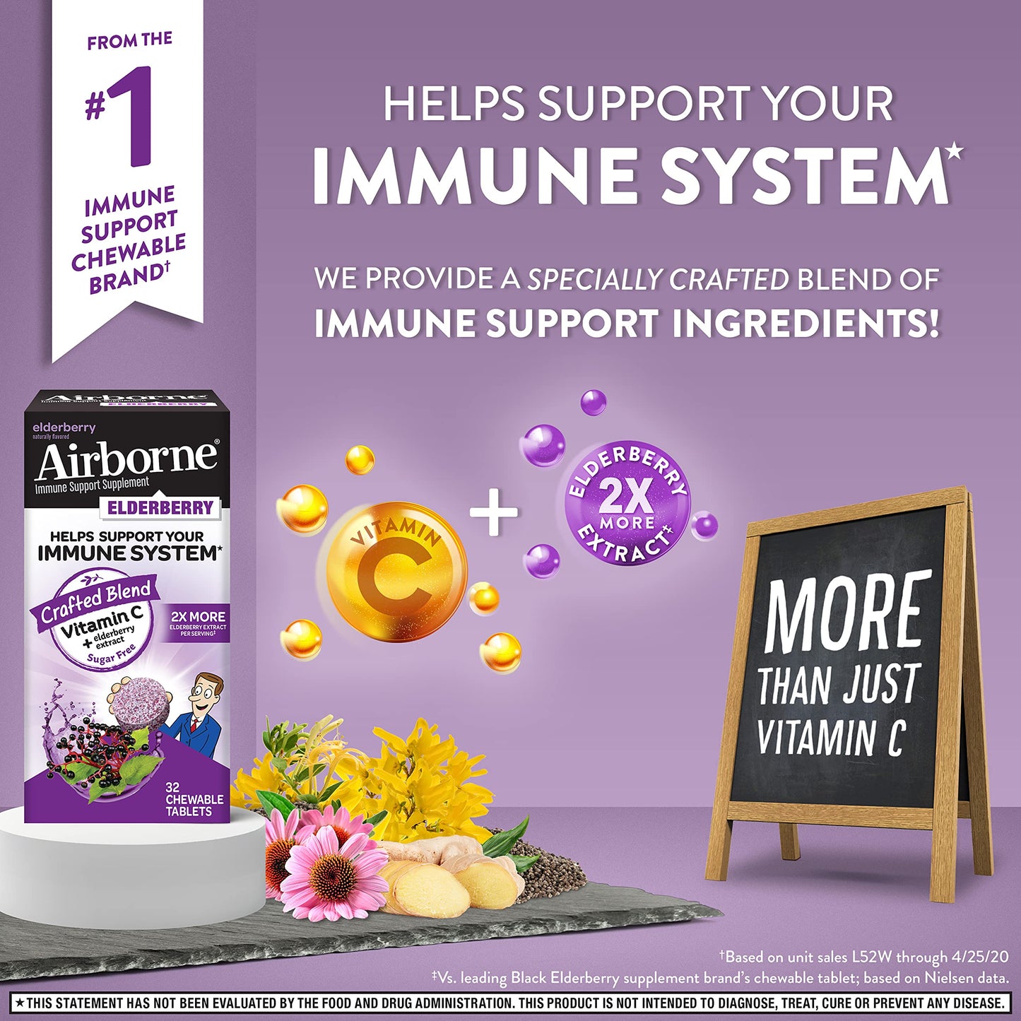 NEW Airborne Elderberry Immune Support Supplement 32 chewable tablets EXP 12/23