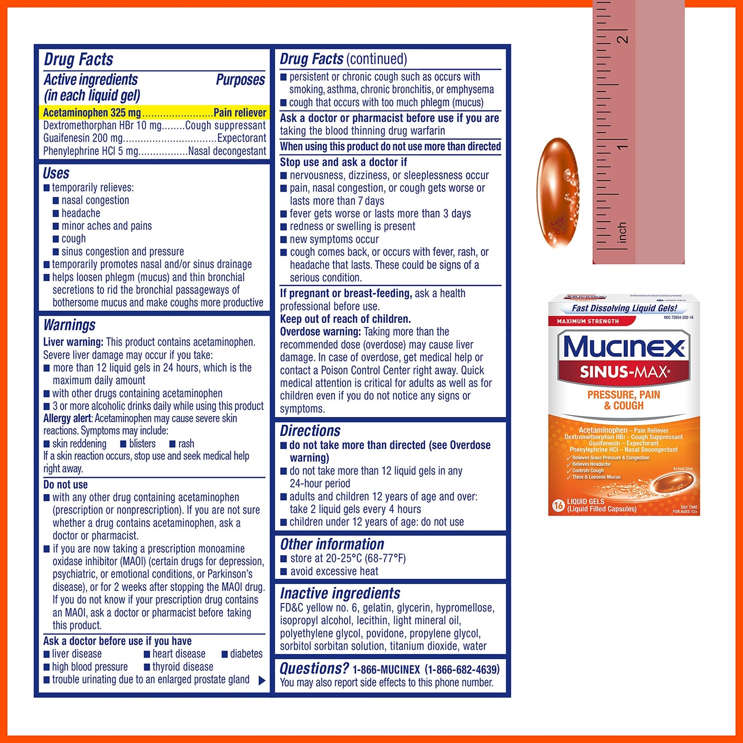 Mucinex Sinus-Max Max Strength Pressure, Pain & Cough Liquid Gels 16 EXP 5/2023