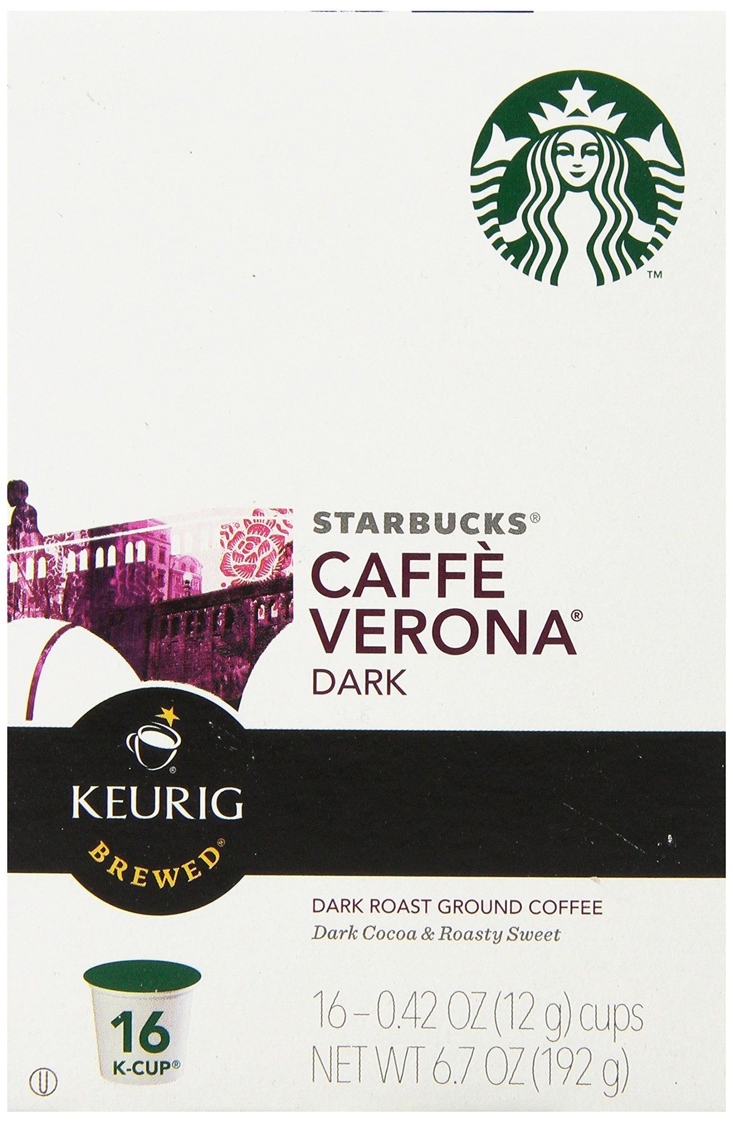Starbucks Cafe Verona Dark Roast K-cups case of 4/16 (64 count) BB November 2019