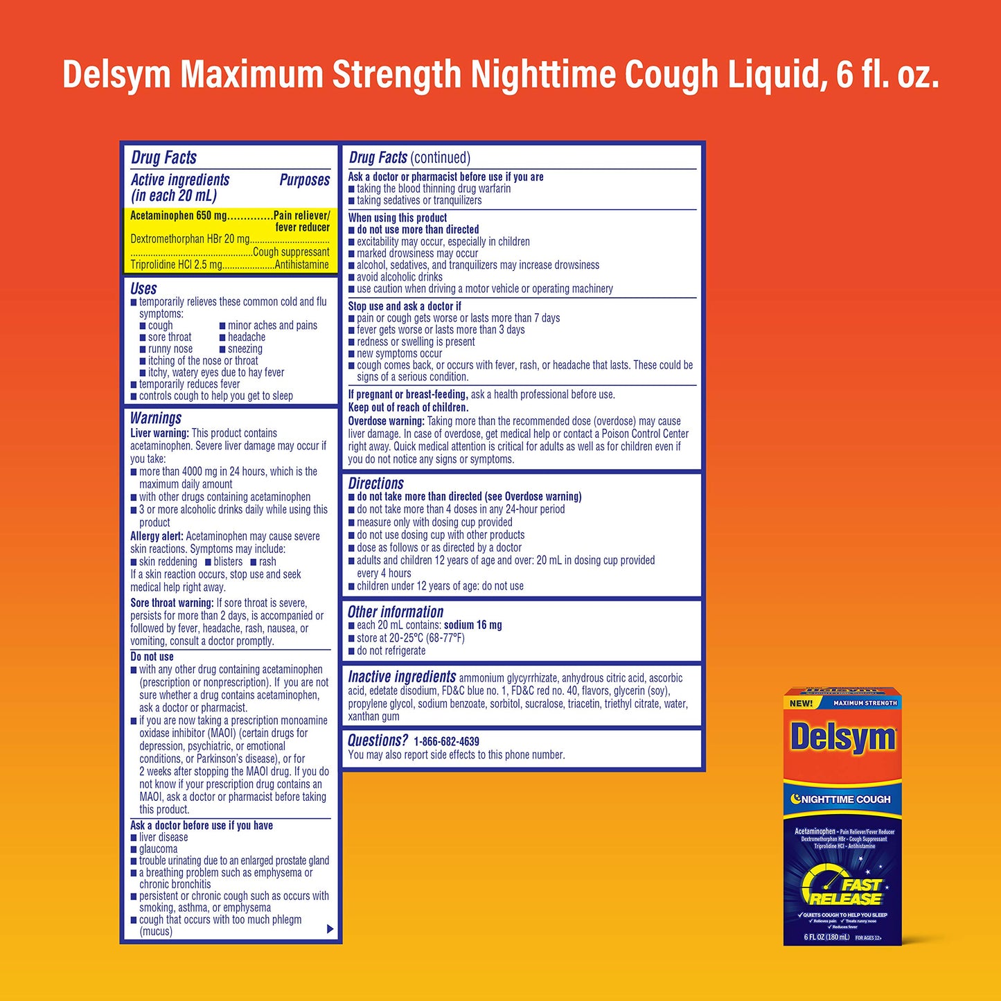 Delsym Adult Liquid Nighttime Cough Ounce, 6 Fl Oz EXP 3/2024