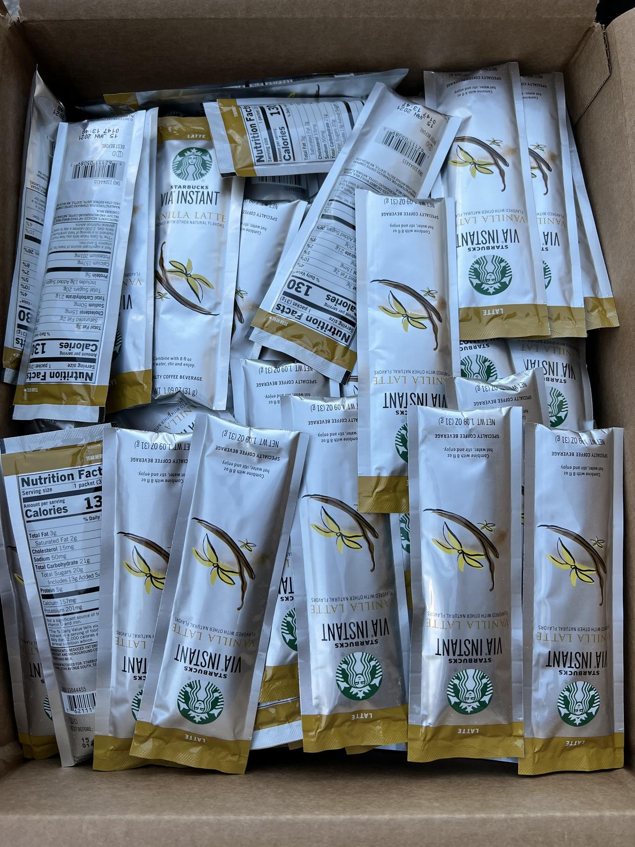 210 COUNT Starbucks VIA Instant Latte Vanilla BBD 1/2021 HUGE LOT !!!