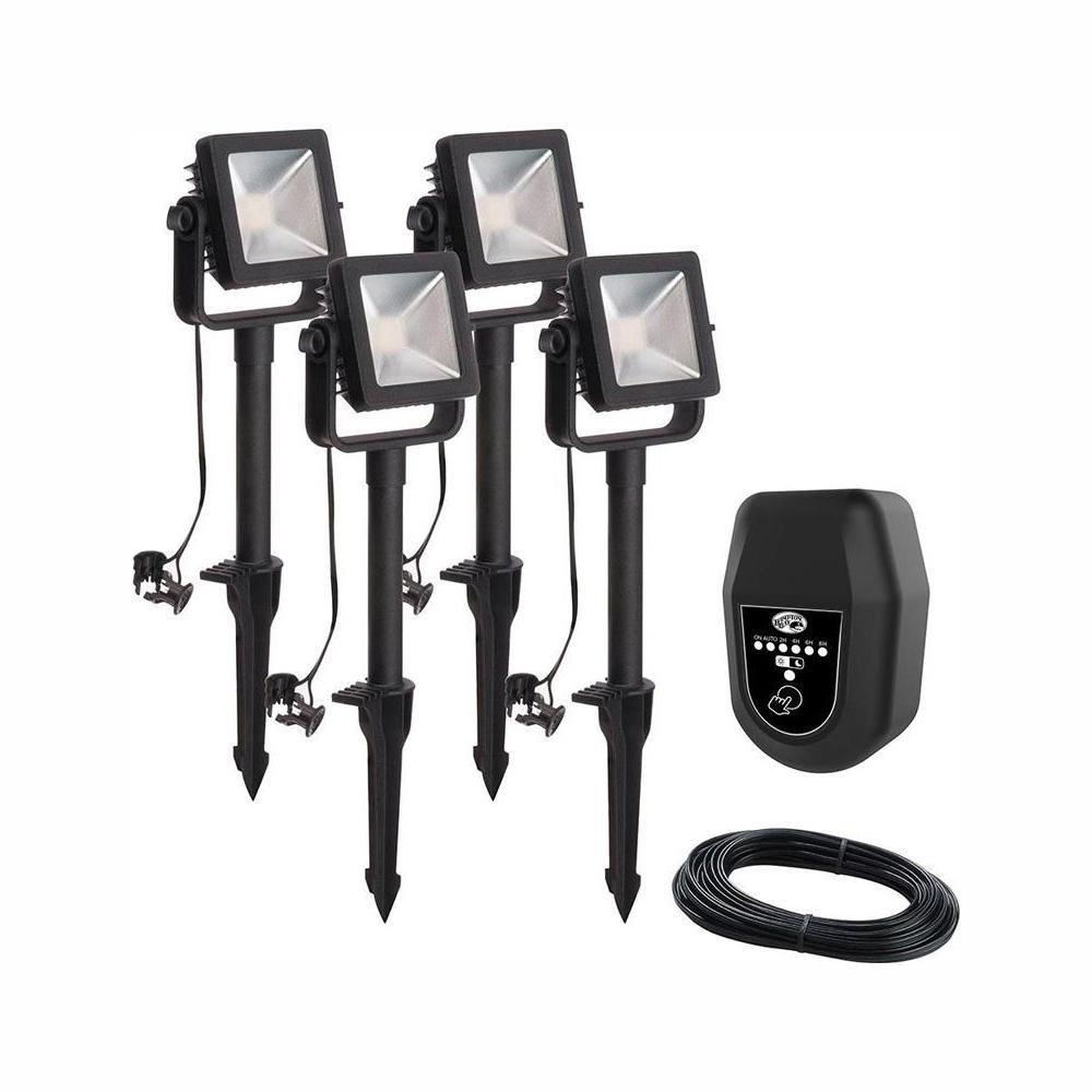 Low Voltage Black Outdoor Integrated LED Landscape Flood Light (4-Pack)