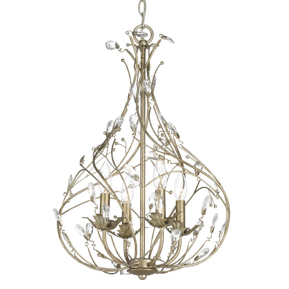 Progress Lighting Sorpresa Collection 4-Light Gilded Pewter Pendant with Cryst..