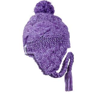 FU-R Headwear Women's Crossover, Hand Knit Earflap Pom Hat Purple Has Few Stains