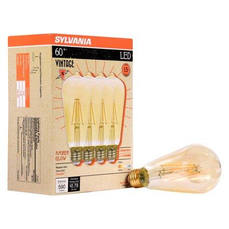 Sylvania 60W Equivalent ST19 LED Light Bulbs, Vintage Edison, Dimmable, Warm White, 4-Pack