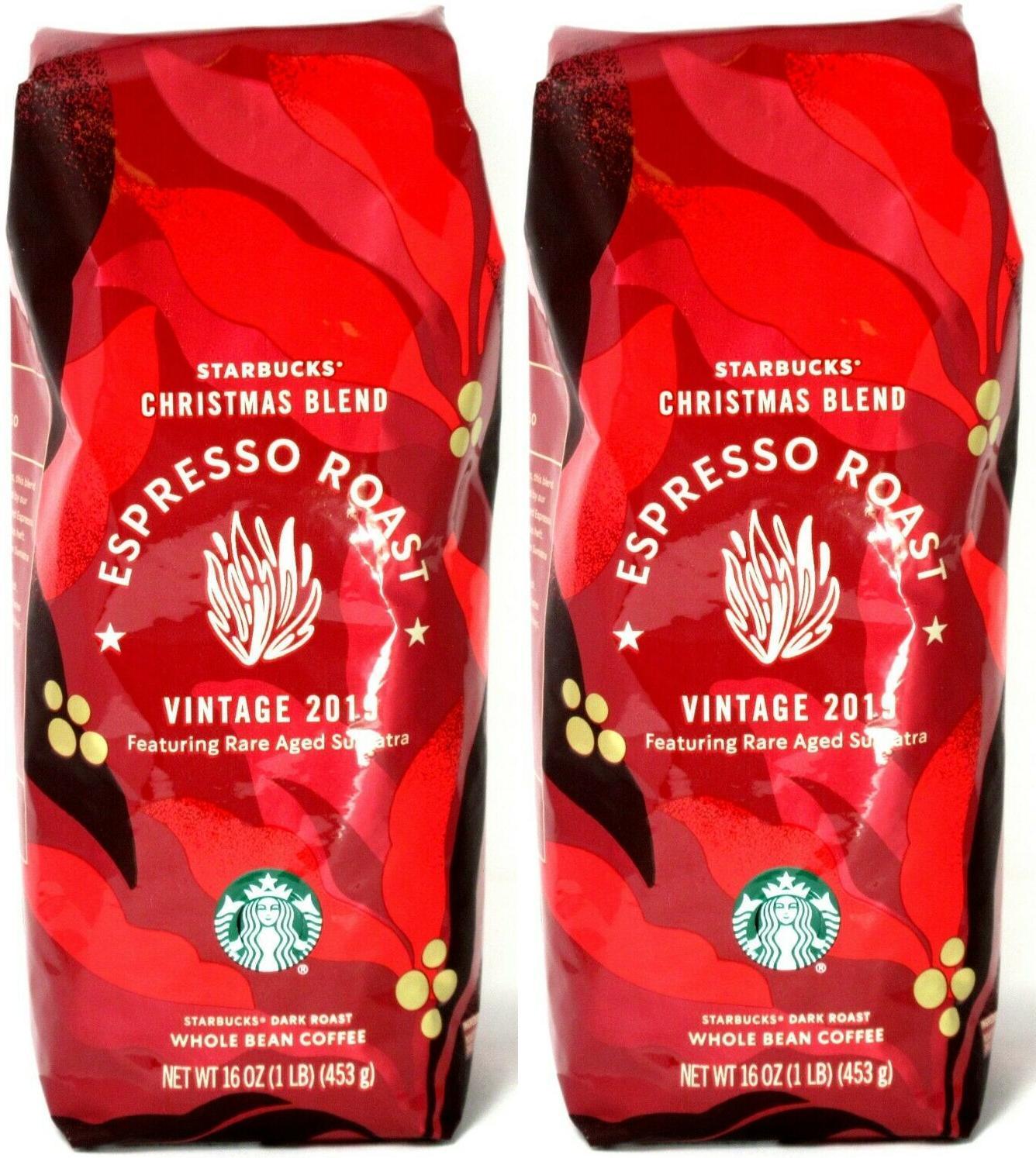 PACK OF 2 Starbucks Christmas Blend Espresso Roast Whole Bean 1lb MARCH 2020