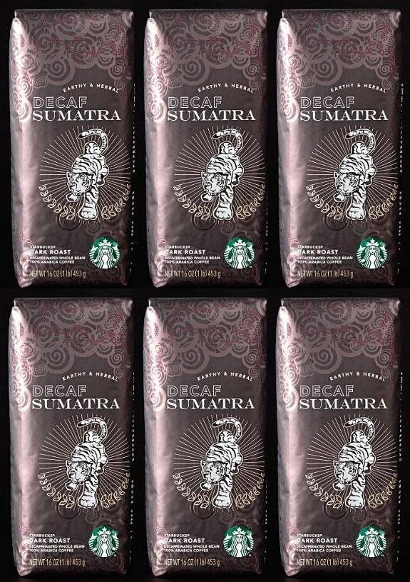 LOT 6 LBS Starbucks Decaf Sumatra Whole Bean Coffee - BBD JANUARY 2020