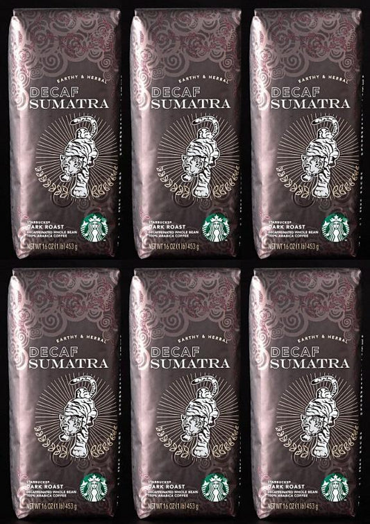 LOT 6 LBS Starbucks Decaf Sumatra Whole Bean Coffee - BBD JANUARY 2020