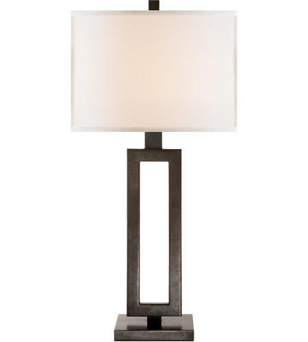 Mod Tall Table Lamp in Aged Iron with Linen Shade SKU: SK 3208AI-L