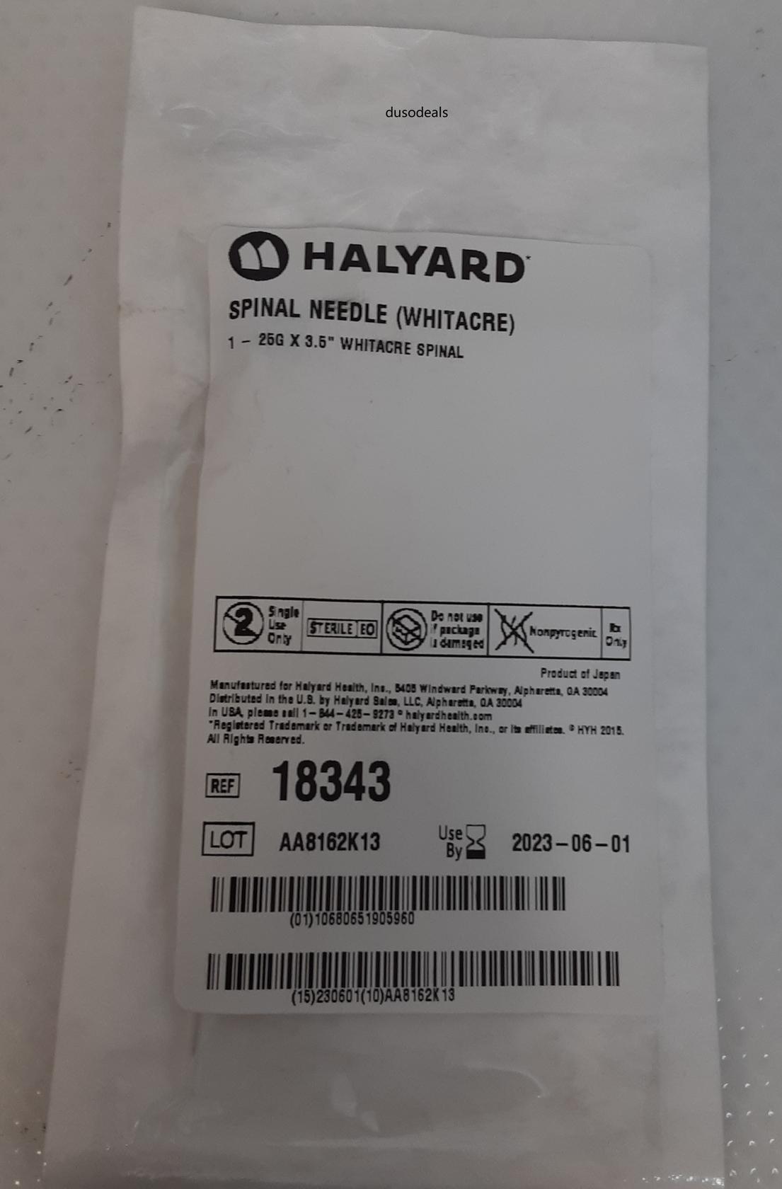 Halyard Health (Pack of 25) Spinal Needle (whiteacre) 25G x 3.5" - 18343