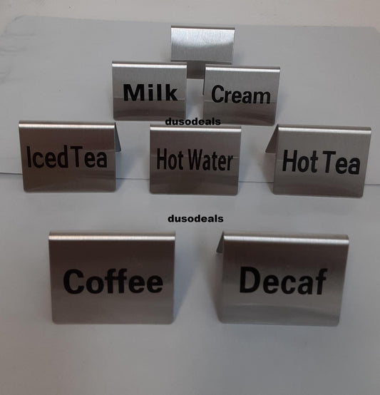 Table tent sign, COFFEE, CREAM, HOTTEA, MILK, DECAF, ICETEA, HOTWATER 8 in total