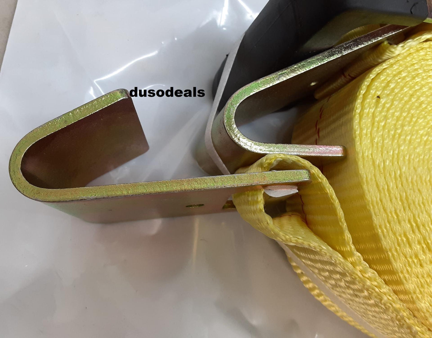 2" x 50' Yellow Ratchet Strap w/ Black Flat Hooks; BS: 10000 lbs