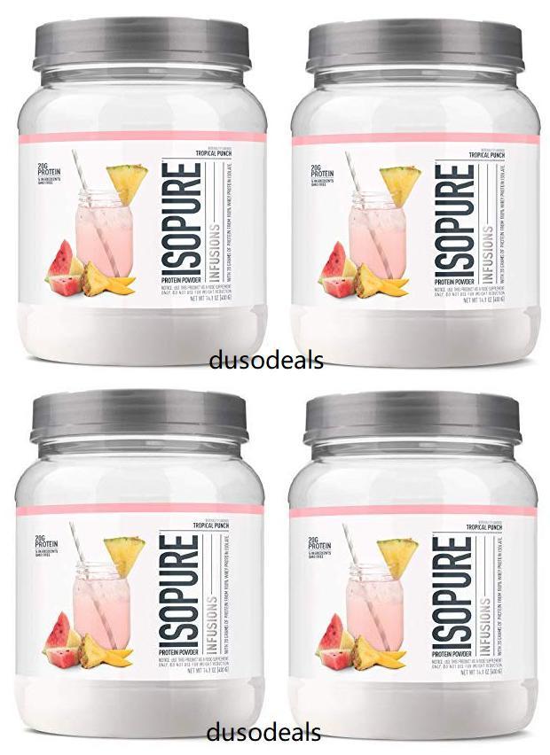 *LOT OF 4* Isopure Infusions Whey Protein Isolate Powder Tropical Punch 14.1 oz