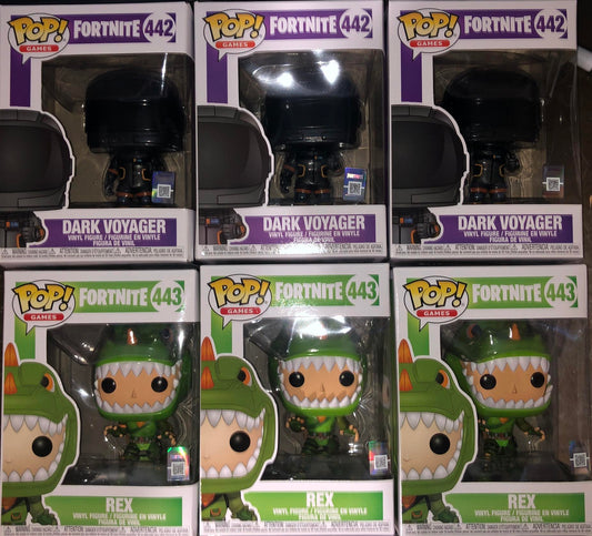Funko Pop! 6 Piece LOT : Fortnite Dark Voyager 442 , REX 443