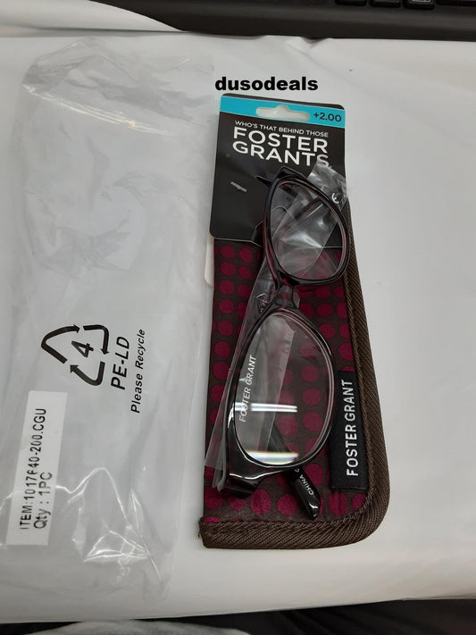 Foster Grants Women's Reading Glasses- Monica Mag Purple with soft case; +2.00