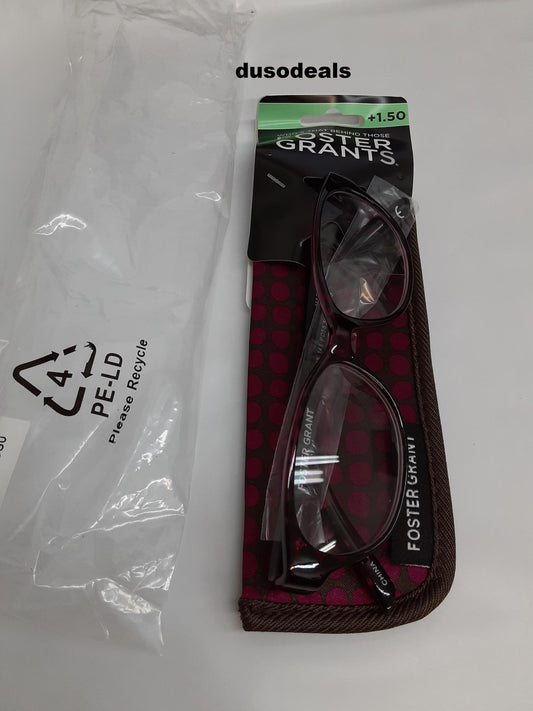 Foster Grant Women's Monica Mag Purple Reading Glasses +1.50 With Soft Case