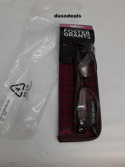 Foster Grant Women's Monica Mag Purple Reading Glasses +2.50 With Soft Case