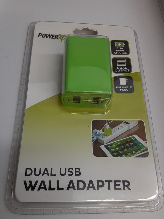 PowerXcel Dual USB Wall Adapter- neon green