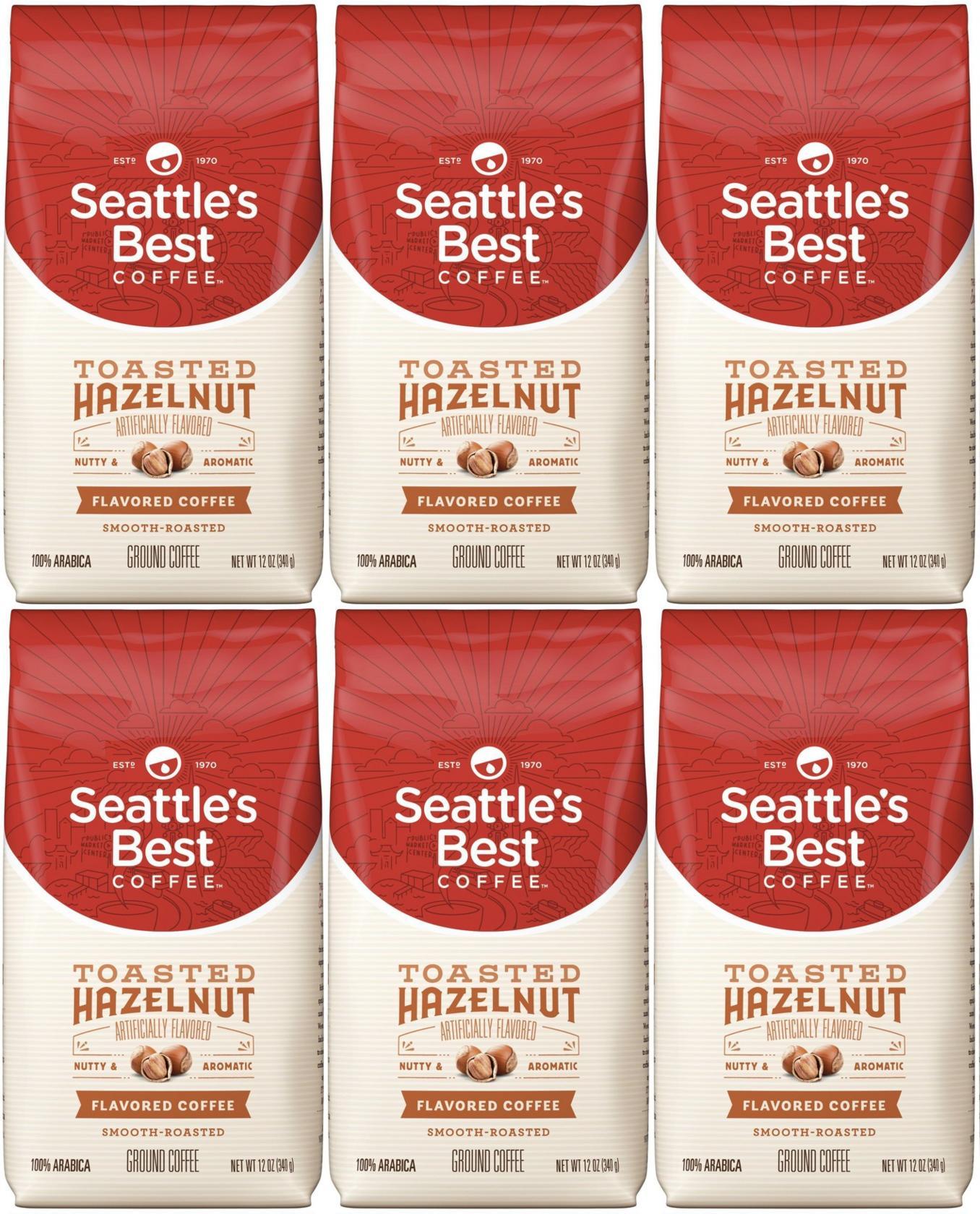 PACK OF 6 Seattle's Best Toasted Hazelnut Ground 12 oz Bags Best Before May 2020