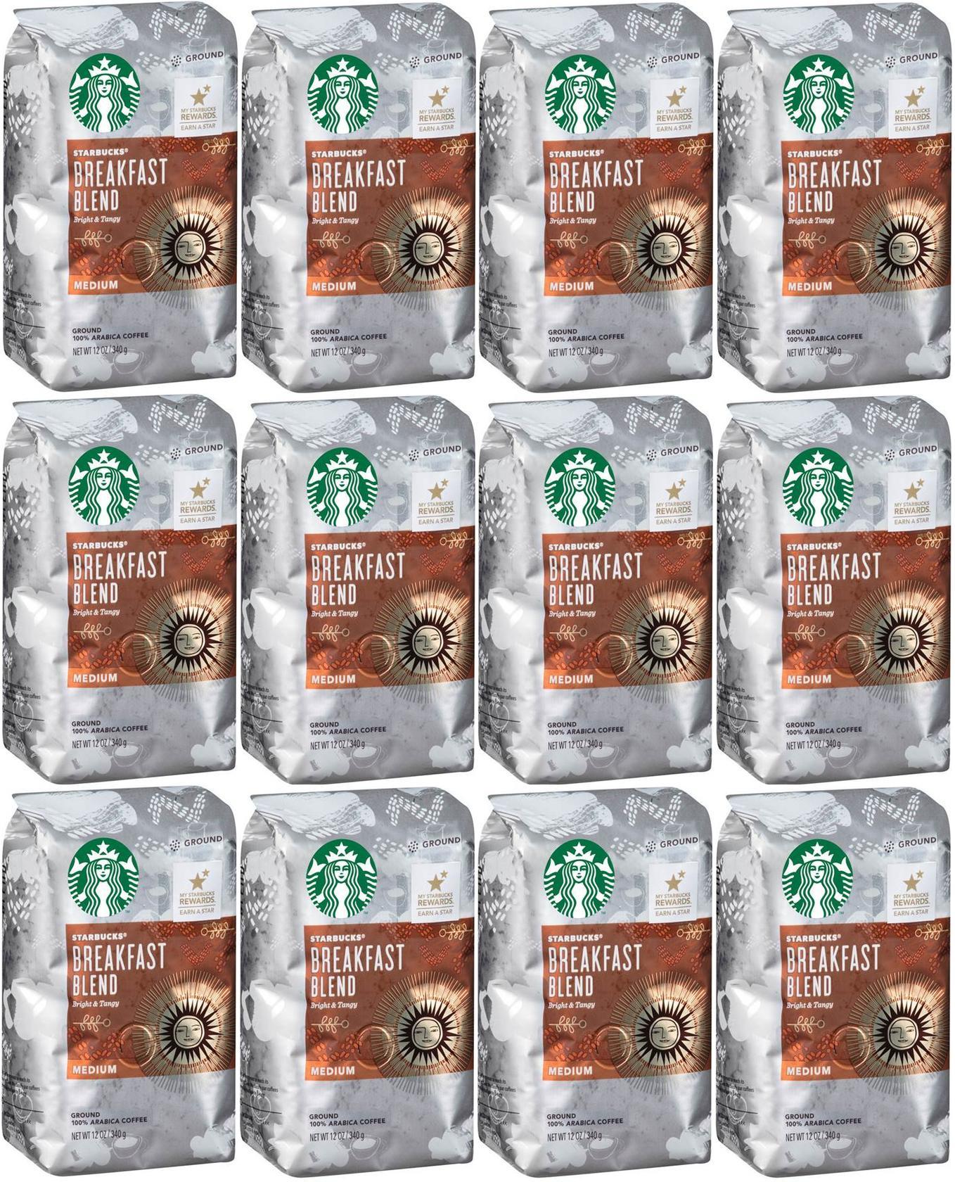 12 PACK Starbucks Breakfast Blend Ground Coffee 12 oz ea. Best Before April 2020