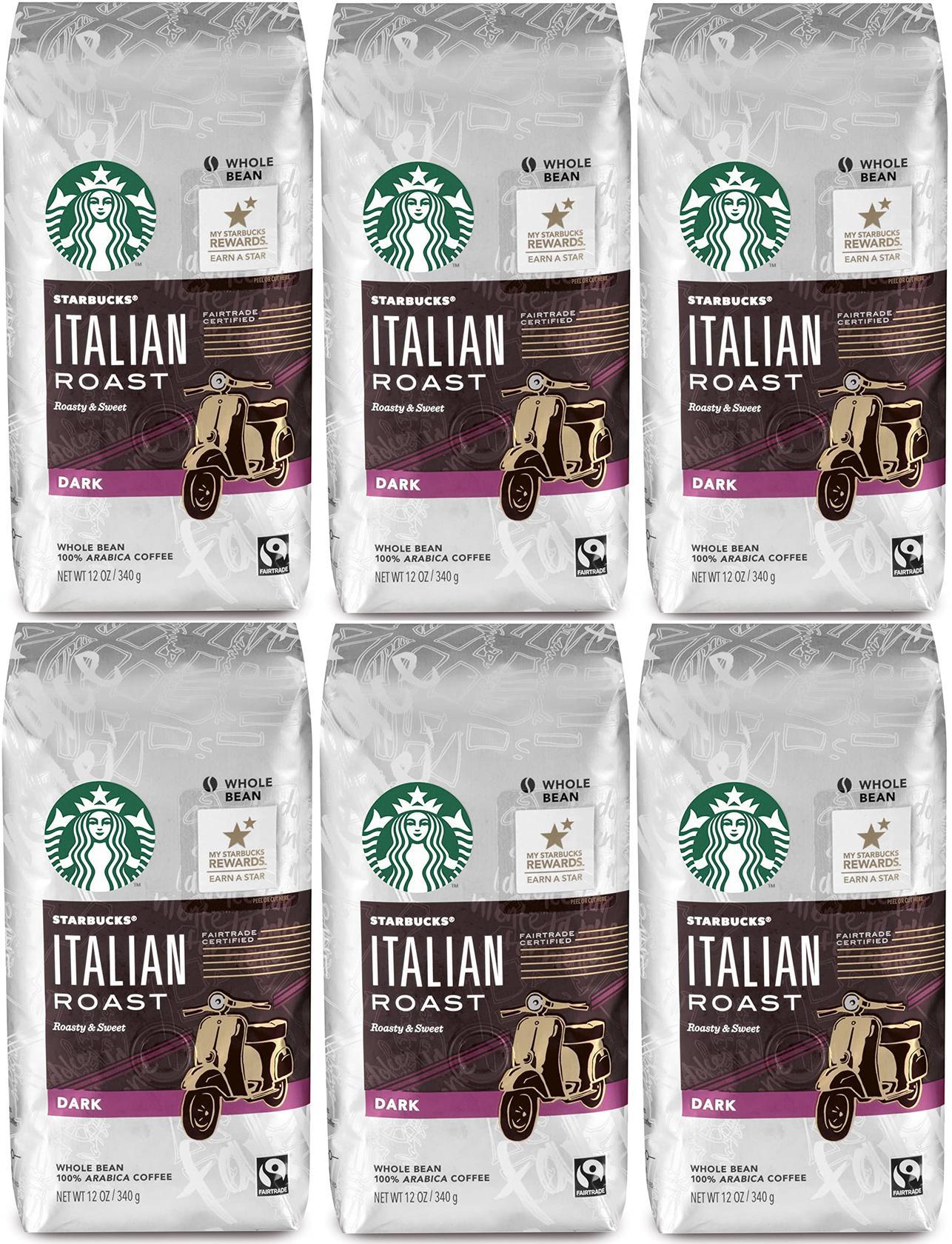 PACK OF 6 Starbucks Italian Roast Whole Bean Coffee 12 oz ea Best Before 7/2020