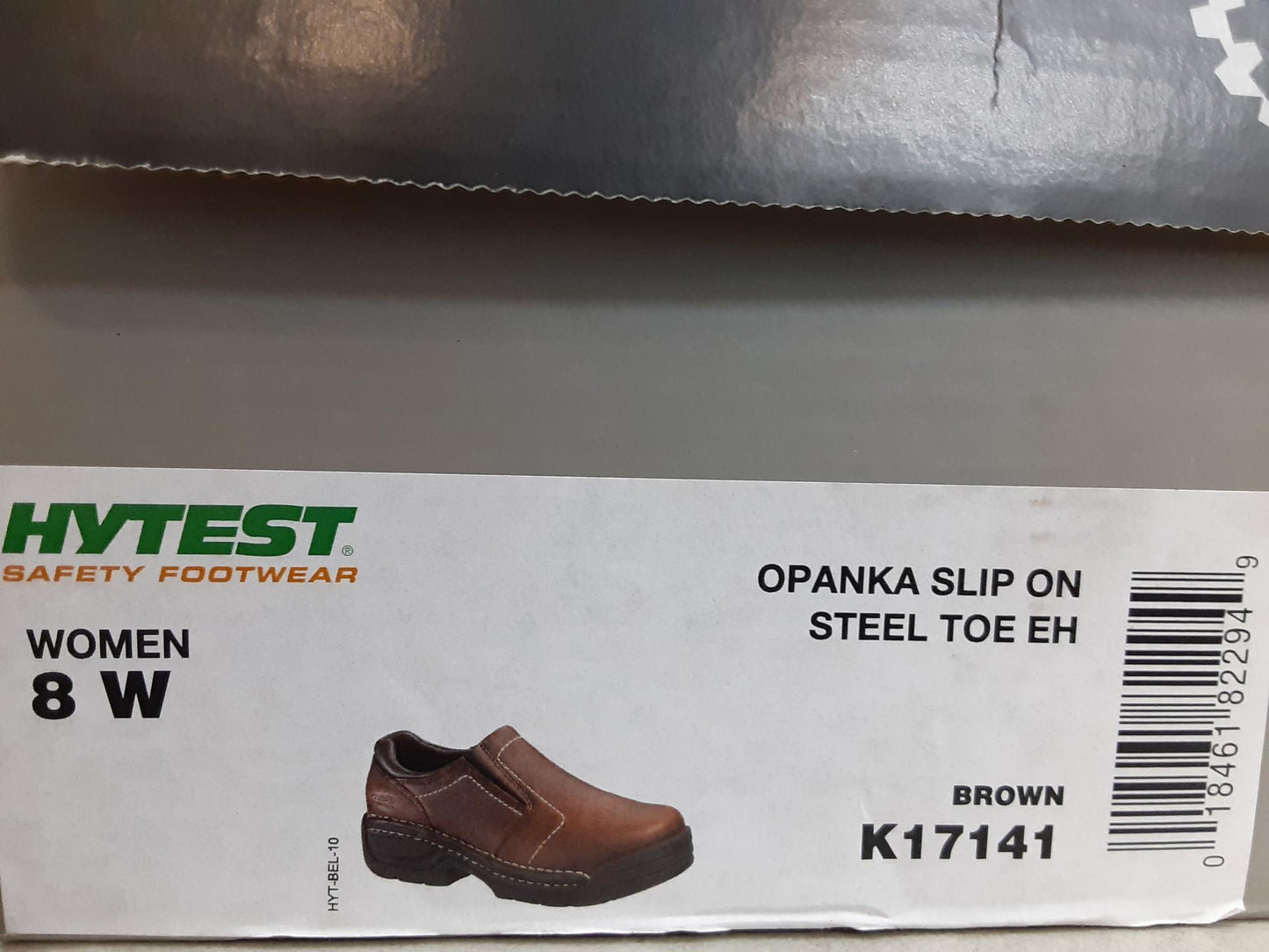 *Defects Hytest Opanka Slip On, Steel Toe, EH, Brown, K17141, Women size 8 Wide