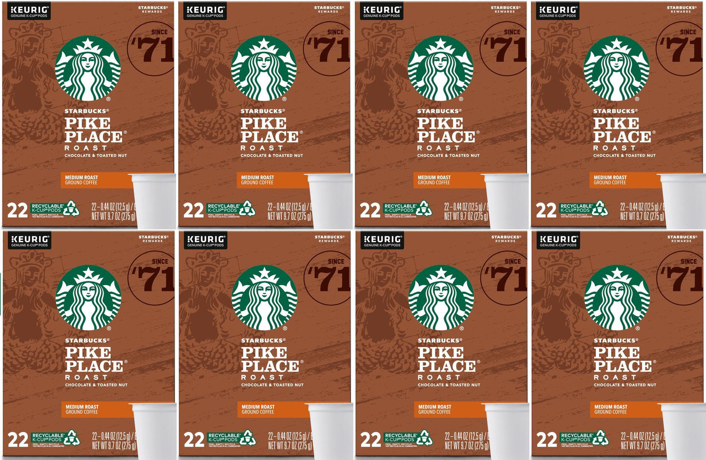 176 COUNT Starbucks Pike Place K-Cups (8 Boxes of 22 Count) Best Before 7/2020