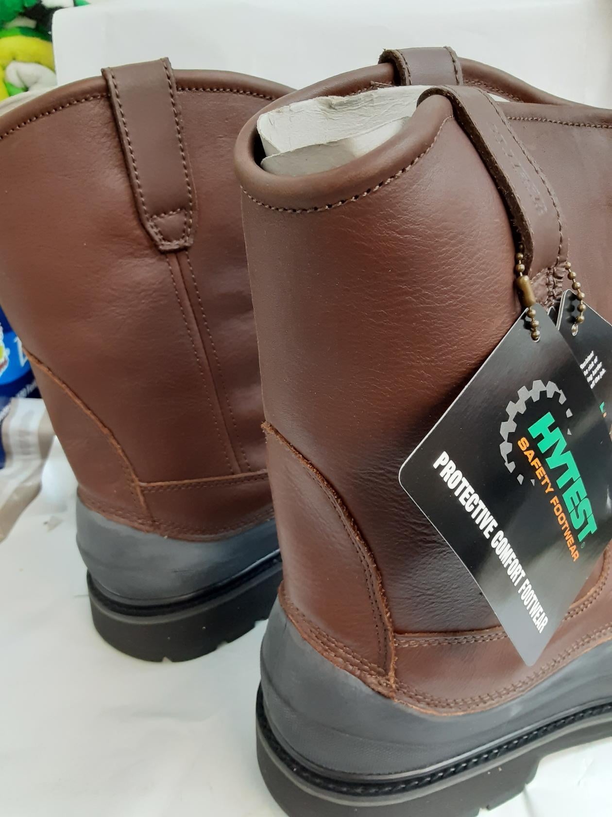 Defects* Hytest WPF Wellington Steel Toe, EH, Brown, K15761, Size 11 Wide, Mens