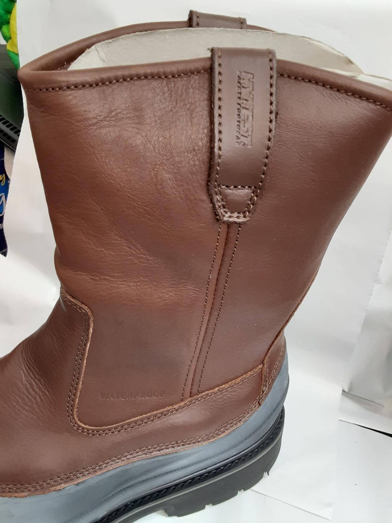 Defects* Hytest WPF Wellington Steel Toe, EH, Brown, K15761, Size 11 Wide, Mens