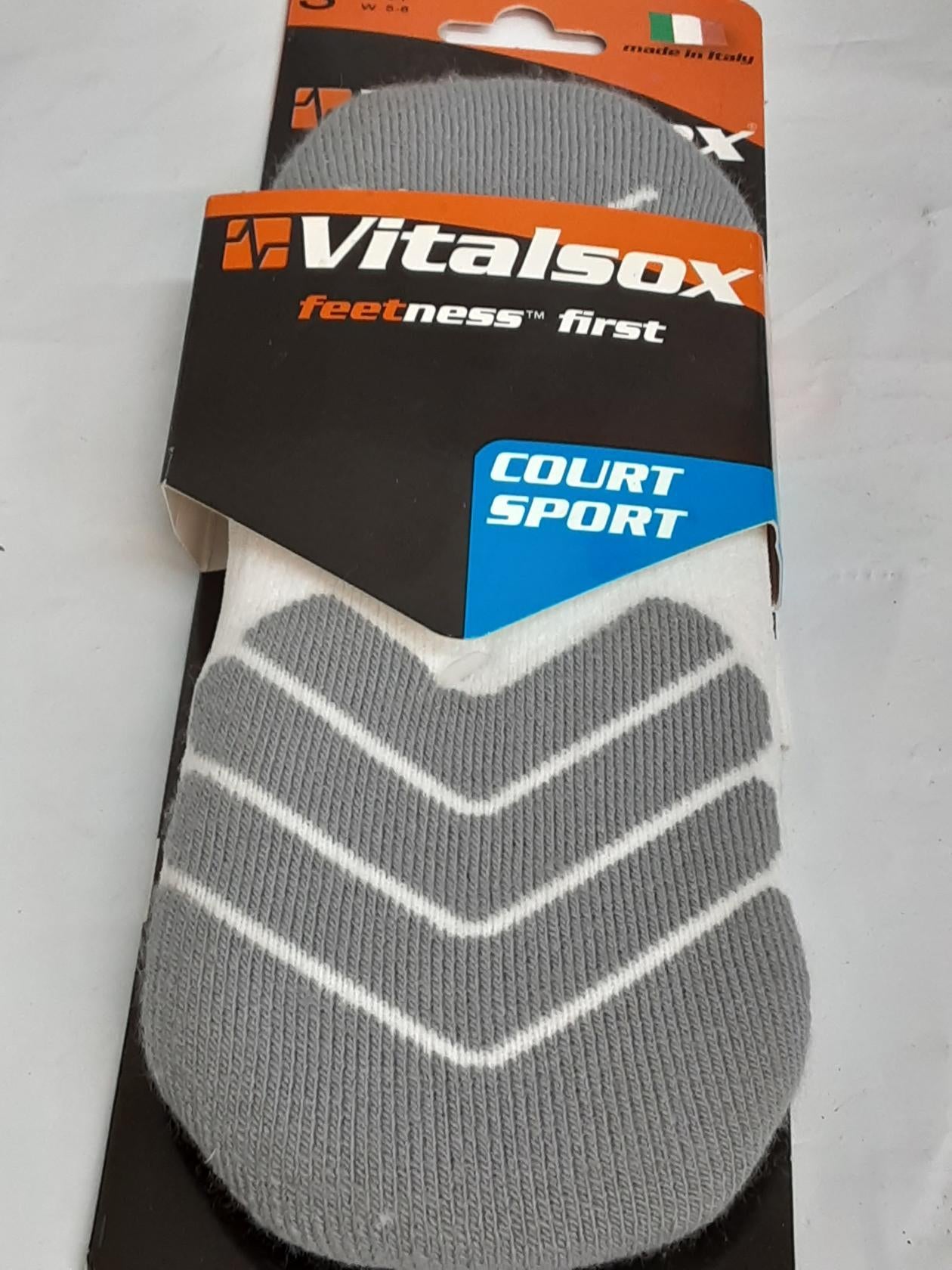 VitalSox Court Sport, AB-X Reinforced Sock, Size Small, White /Grey