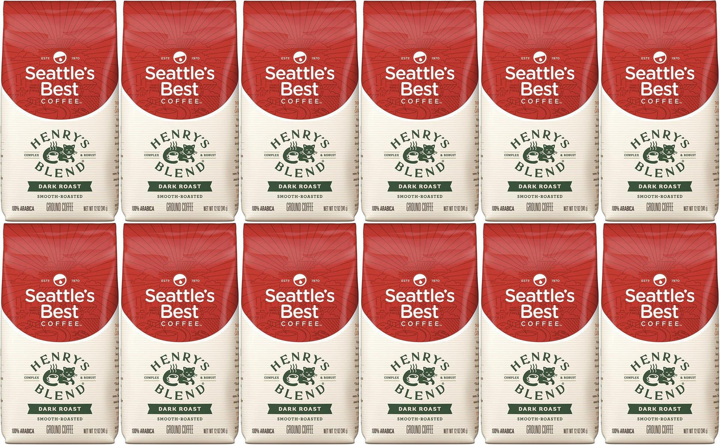 12 PACK Seattle's Best Coffee Henry's Blend Dark Roast Ground 12 OZ EA 10/2020