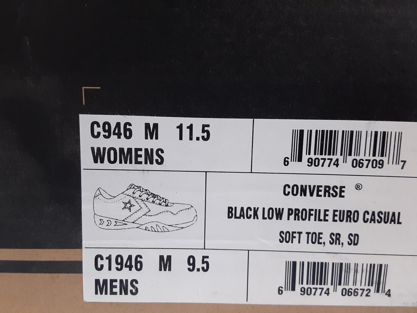 Converse Work Low Profile Euro Casual, Black, C946, Size 9.5 Medium Men Soft Toe