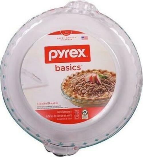 Pyrex Basics, Glass Bakeware, 9.5" x 1.6" Clear with Etched Design