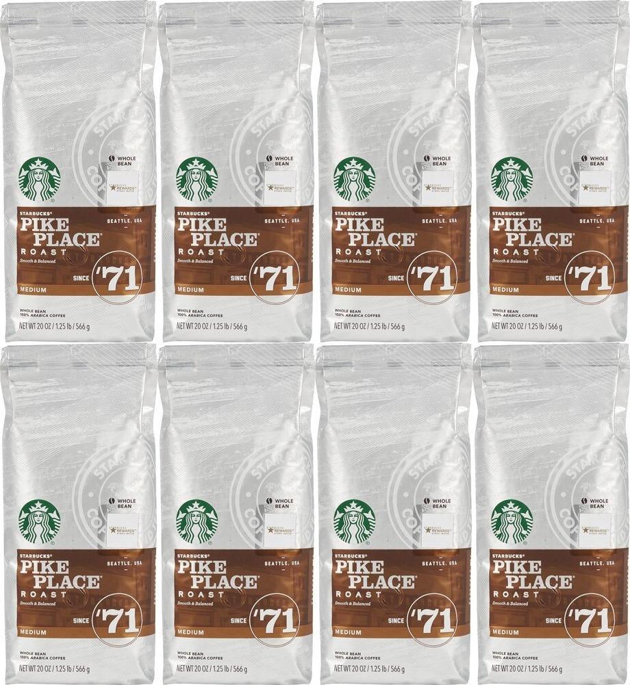 Pack of 8, 10 LBS Starbucks Pike Place Medium Roast Whole Bean Coffee 20oz READ