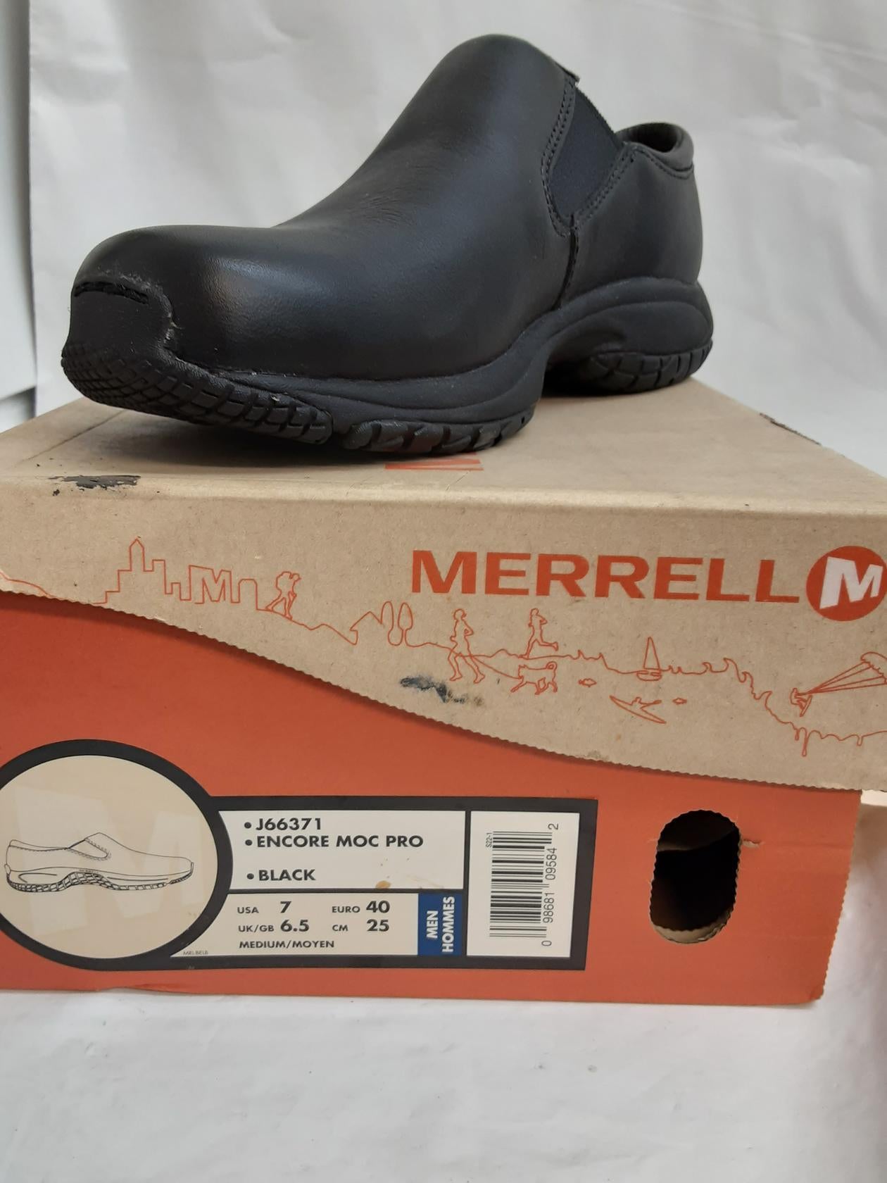 Merrell-M, Encore Moc Pro, J66371, Black, Size 7 Men, SR & Non Marking Soles