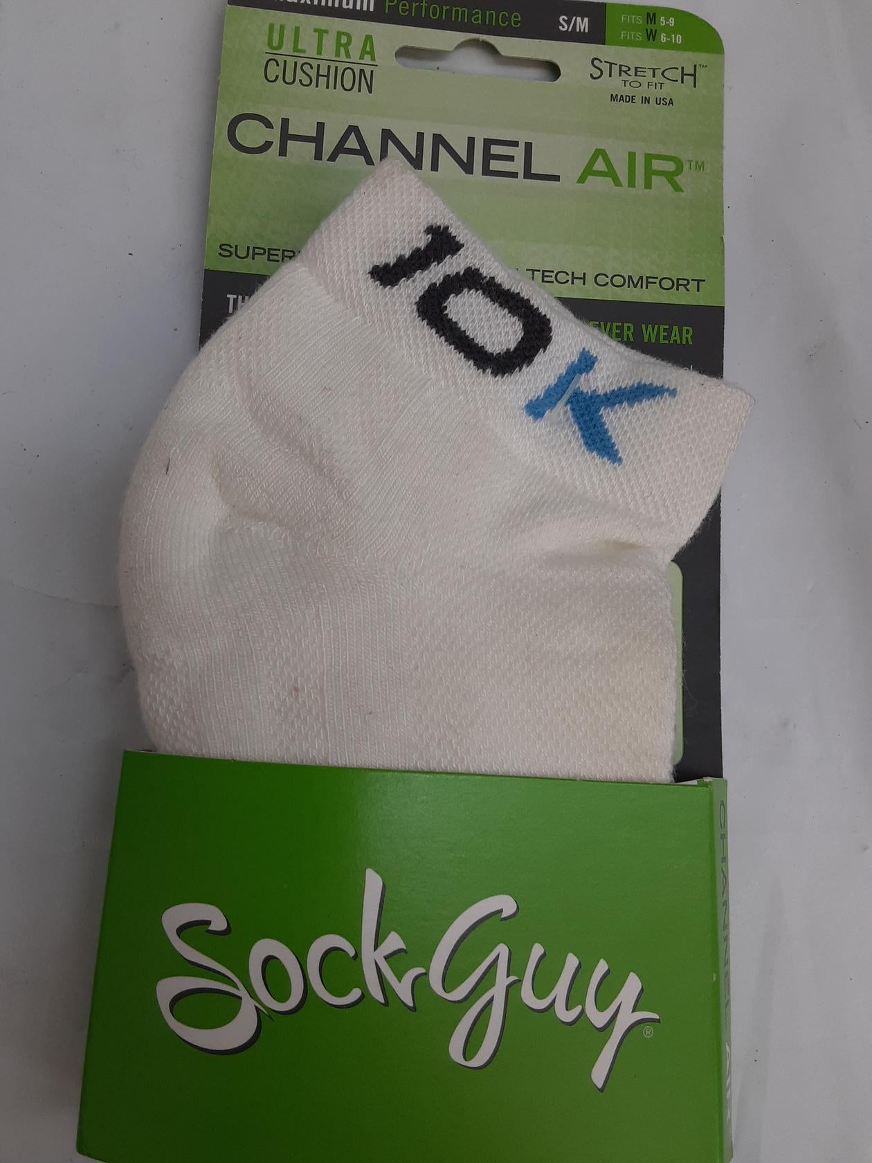 Sock Guy Ultra Cushion Channel Air -Stretch to fit- SMALL- 10K- White