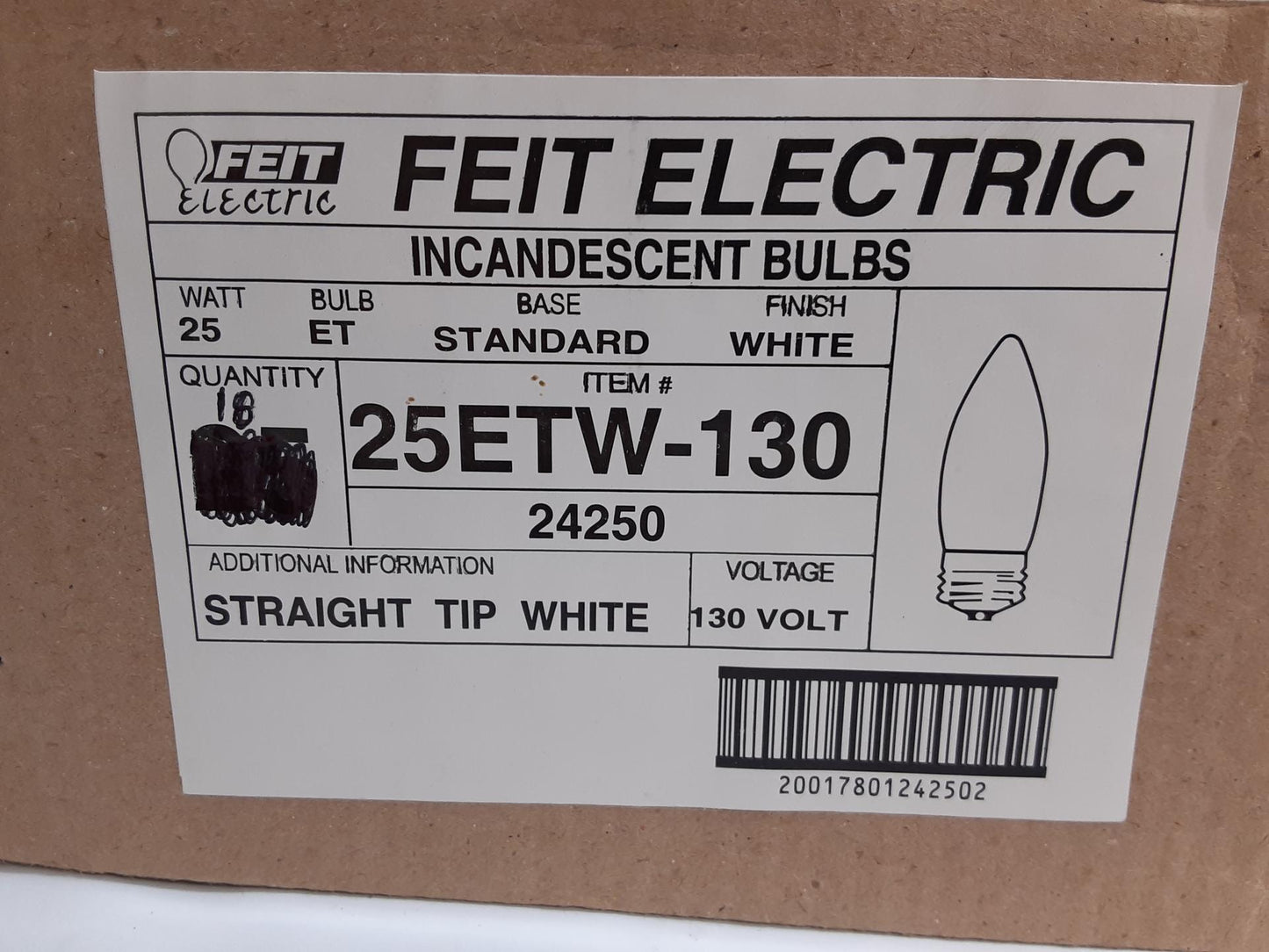Feit Electric -White 25W- Chandelier Torpedo Tip-25ETW-130- LOT of 18- NEW