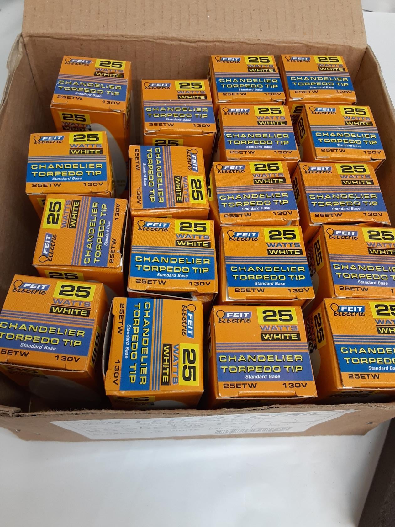 Feit Electric -White 25W- Chandelier Torpedo Tip-25ETW-130- LOT of 18- NEW