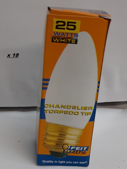 Feit Electric -White 25W- Chandelier Torpedo Tip-25ETW-130- LOT of 18- NEW