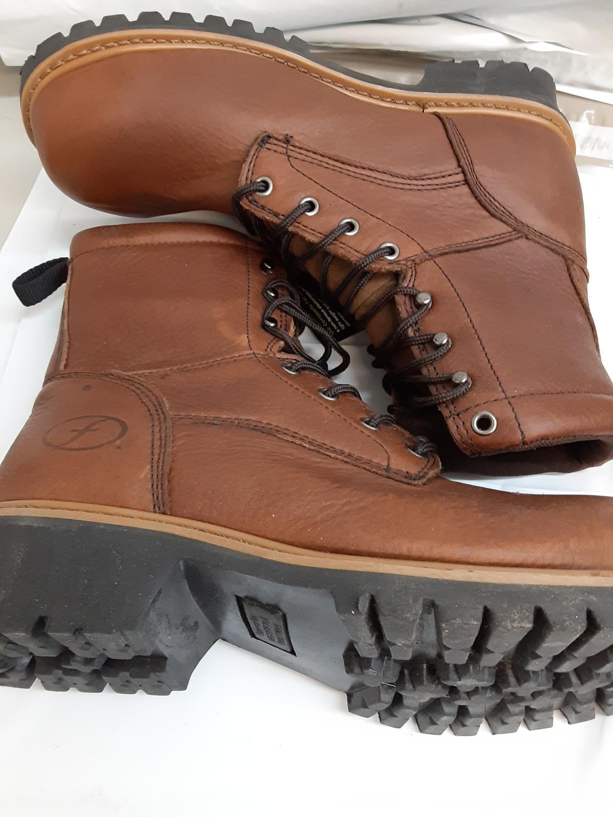 Florsheim 9" Logger Boot- Comp Toe- 9.5 D Men- FE860- Brown- HAS DEFECTS*